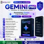 Gemini Pro Price in BD displayed on laptop screen showing Gemini AI assistant dashboard and productivity workspace interface tools
