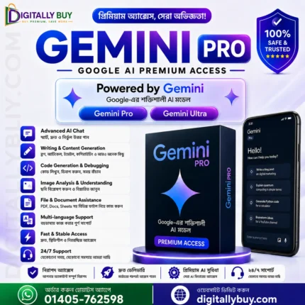 Gemini Pro Price in BD displayed on laptop screen showing Gemini AI assistant dashboard and productivity workspace interface tools
