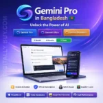 Gemini Pro Price in BD displayed on laptop screen showing Gemini AI assistant dashboard and productivity workspace interface tools