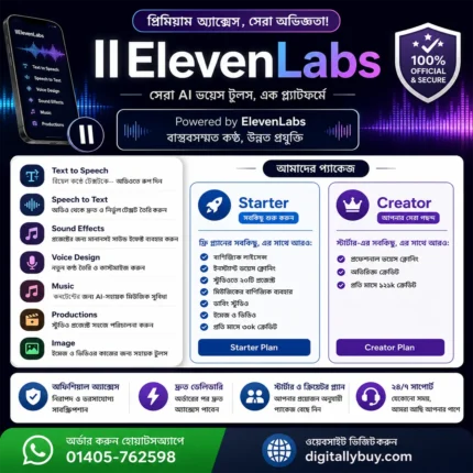 ElevenLabs Price in BD premium AI voice generator Starter and Creator subscription in Bangladesh with text to speech speech to text voice cloning sound effects music and dubbing studio