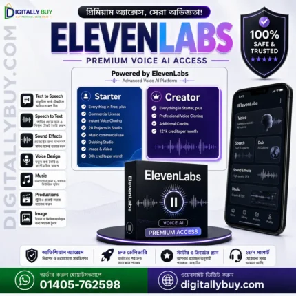ElevenLabs Price in BD premium AI voice generator Starter and Creator subscription in Bangladesh with text to speech speech to text voice cloning sound effects music and dubbing studio