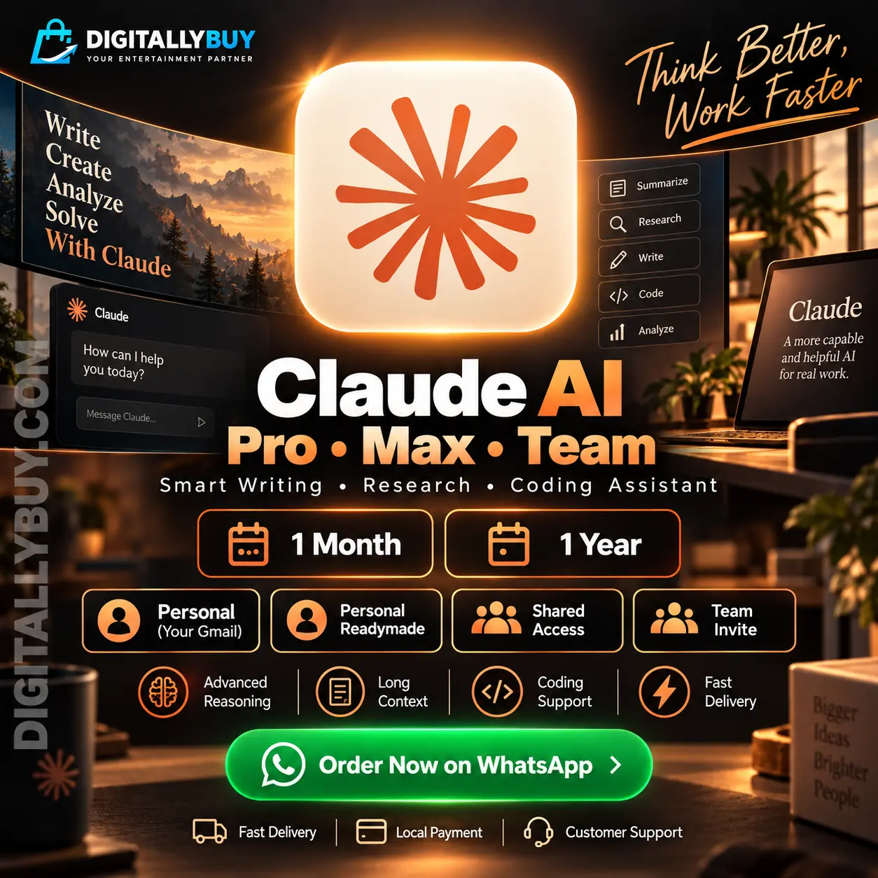 Claude AI Price in Bd, Pro Max and Team subscription price in Bangladesh by DigitallyBuy
